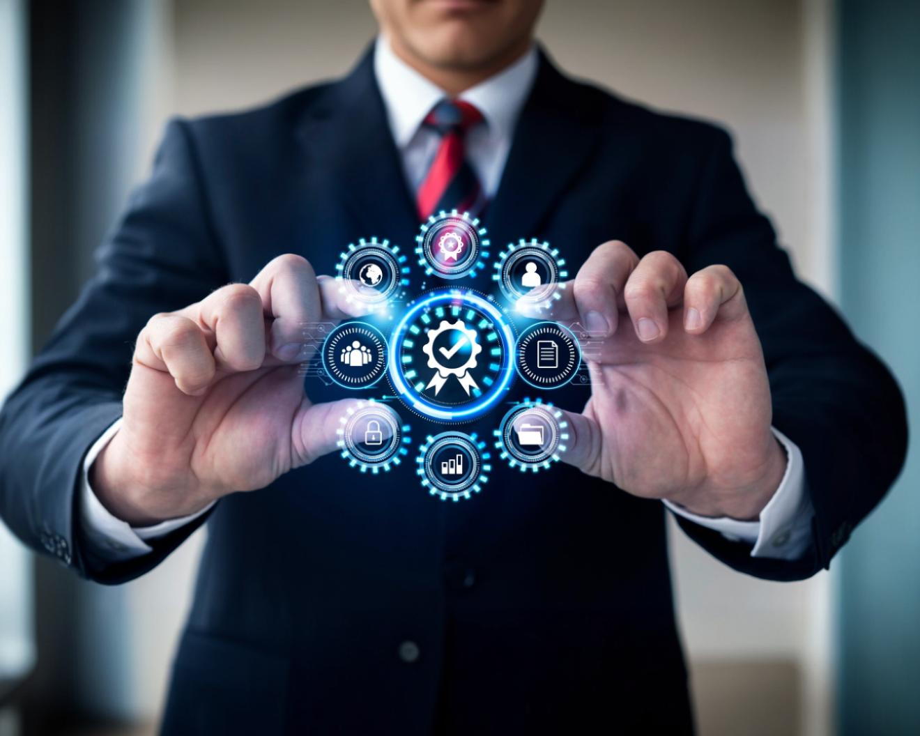 Professional analyzing data on laptop