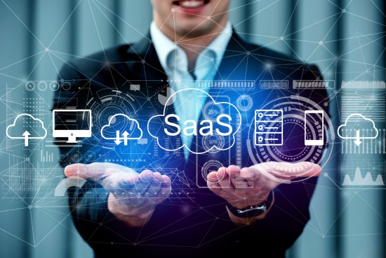 Businessman showcasing SaaS technology concept