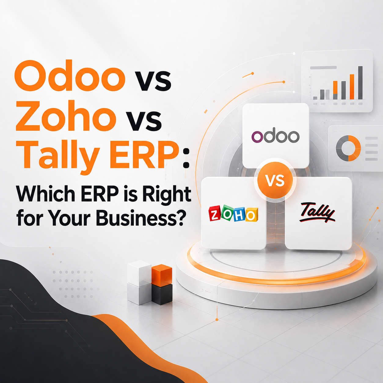 Comparison of Odoo, Zoho, and Tally ERP software, showcasing key features, pricing, scalability, and business management capabilities to help businesses choose the best ERP solution.	
