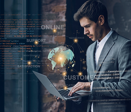 Professional analyzing data on laptop