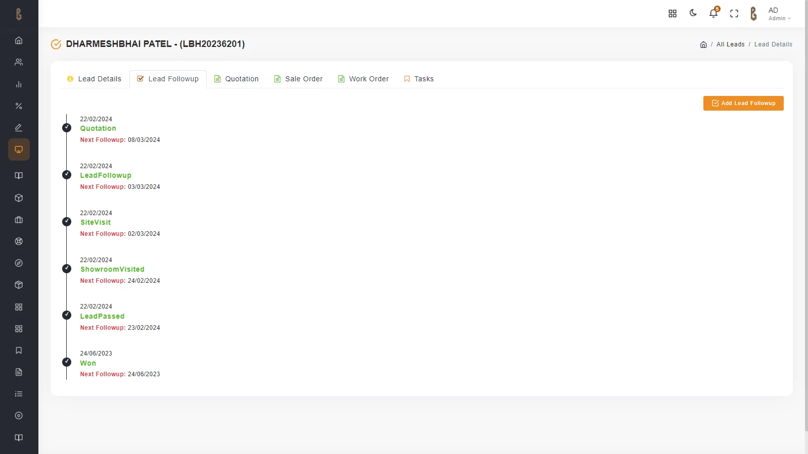 Sales tracking dashboard in ERP for furniture manufacturing developed for HM Brand by Popway Software.