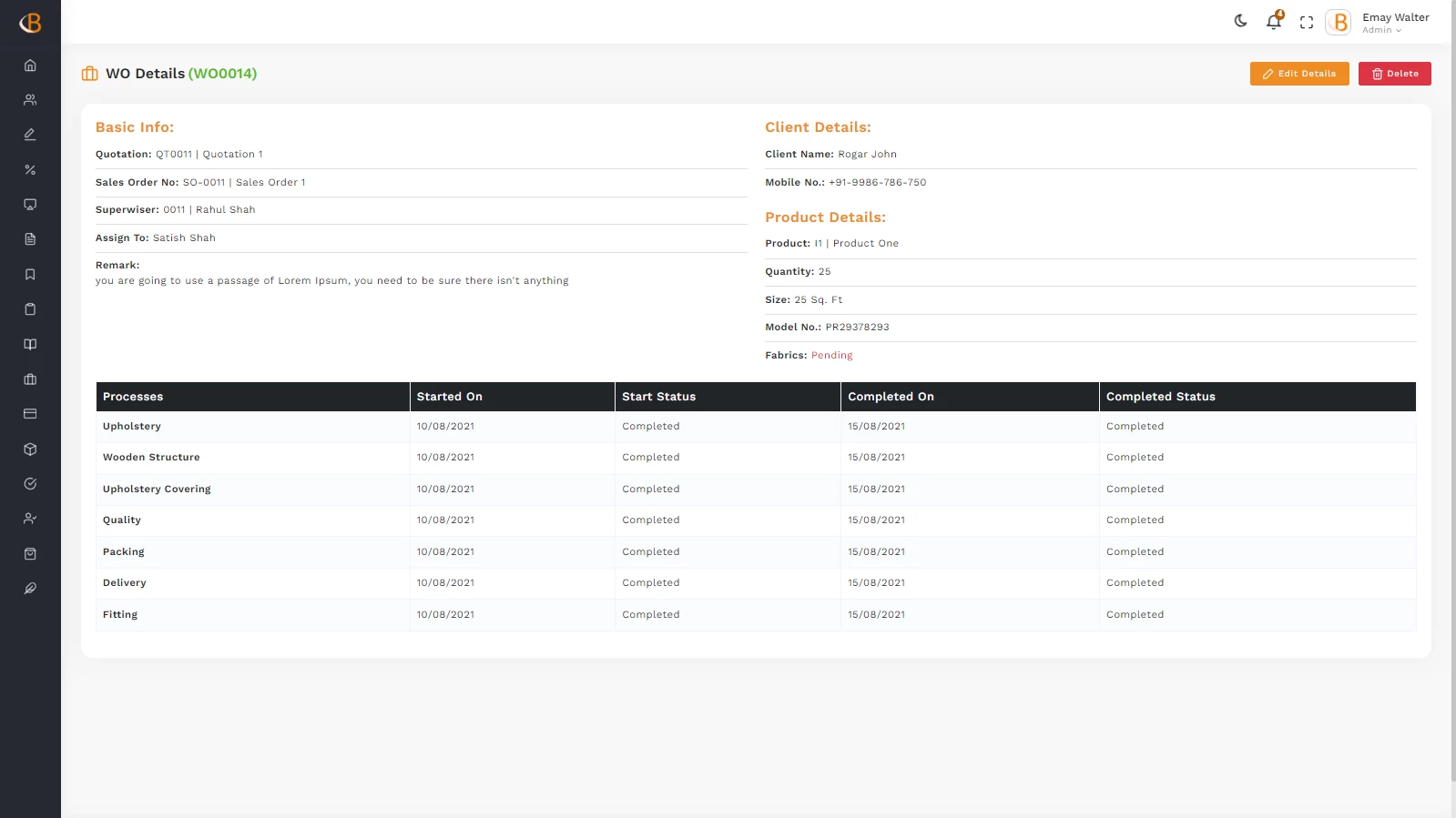 Bettert Living by HM manufacturing inventory management screen on an ERP system for furniture manufacturing developed by Popway.