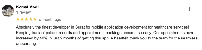 Client Komal Modi Google review