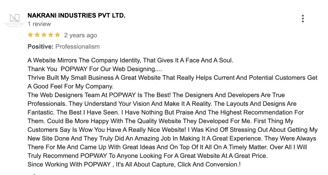 Client Nakrani Industries Google review