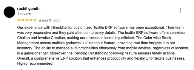 Client Rushil Gandhi Google review