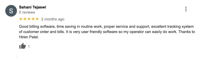 Client Sahani Tejashwini Google review