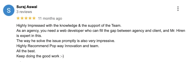 Client Suraj Aswal Google review